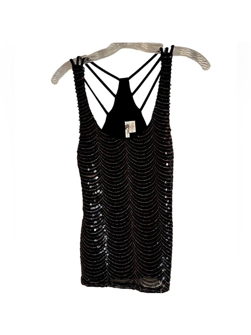 6 Degrees Sparkle & Shine Sequin Razor Back Tank, XS Black, Multi